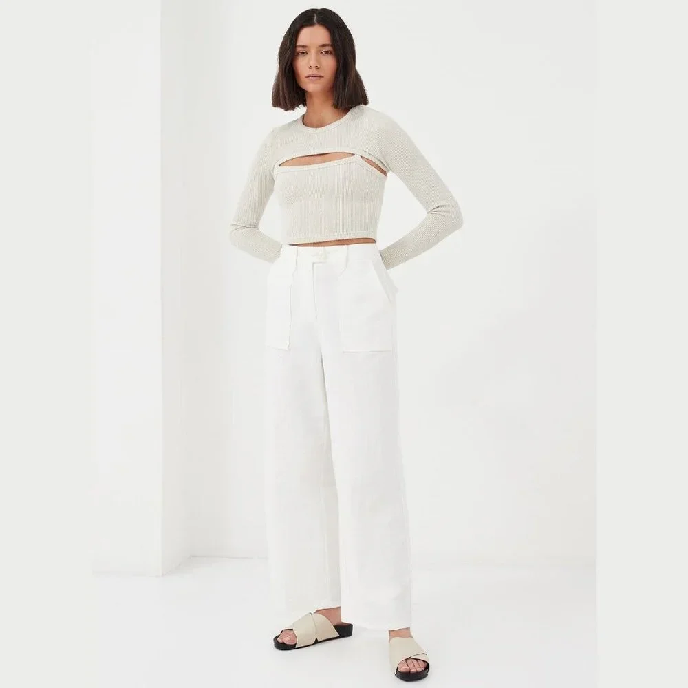 4th & Reckless Women's Bone White Gabrielle 2-Piece Arm Warmer Crop Top Size L_3